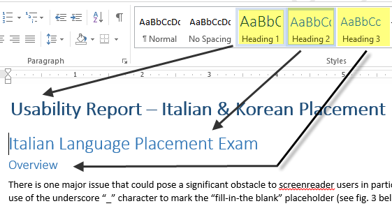 heading levels in Word